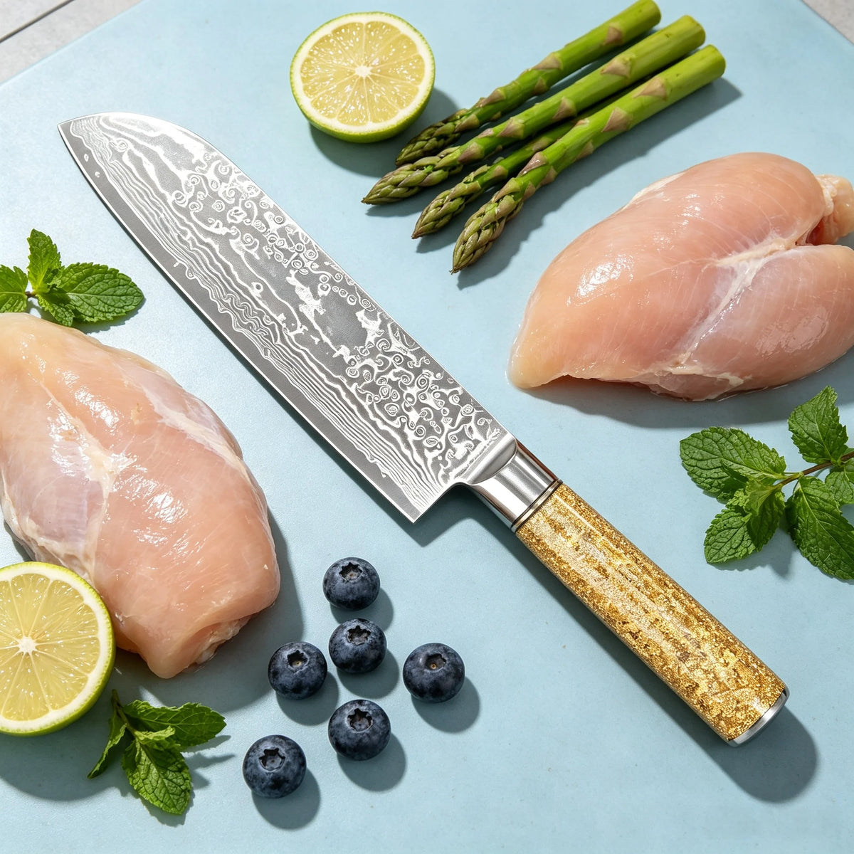 Damascus Steel 67-Layer Santoku Chef Knife – 17.3cm Blade Damascus Santoku Knife Axl