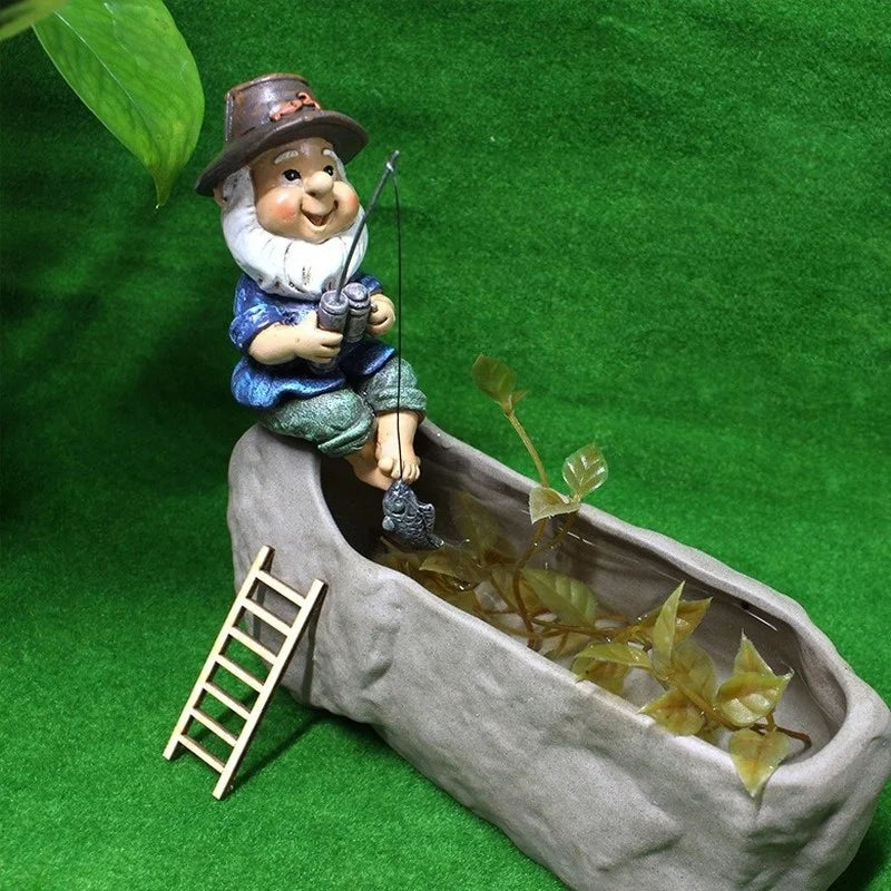Mini Fisherman Gnome Garden Statue – Resin Lawn Ornament Garden Gnome Statue Axl