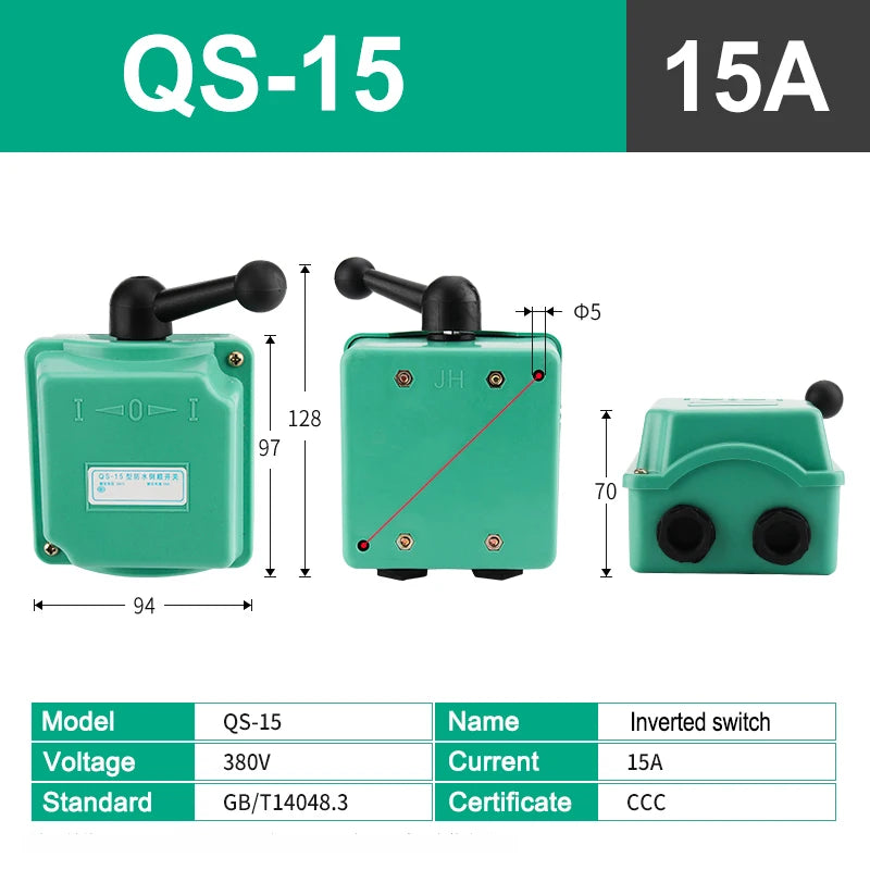 Forward Stop Reverse Motor Switch QS-15/30/60 | 380V CE Rated Motor Changeover Switch Axl QS-15