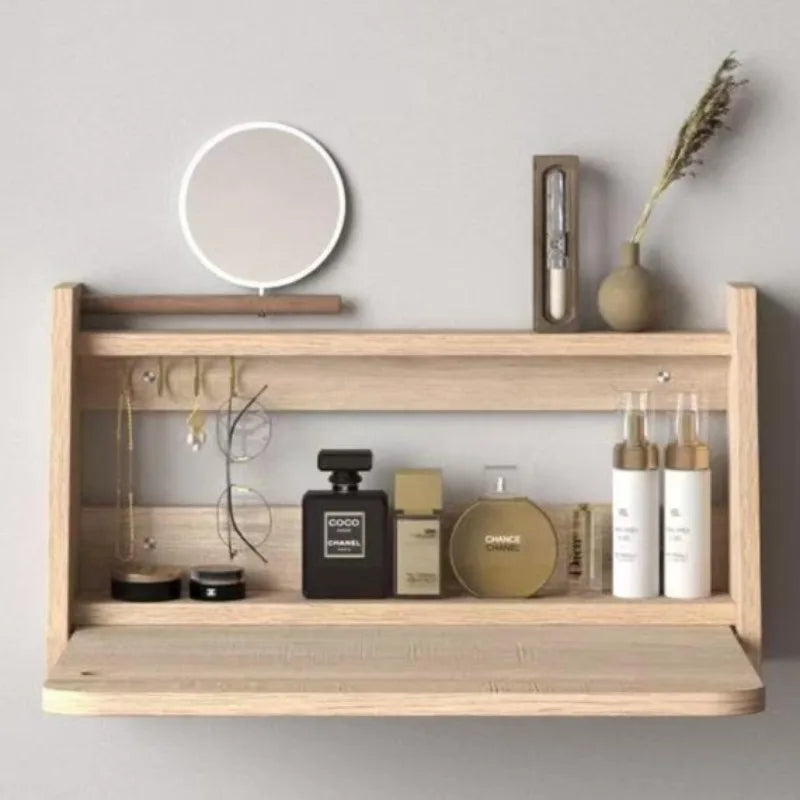 Wall-Mount Wooden Vanity Dressing Table with Mirror | Modern Vanity Dressing Table Axl 60CM-Log Color