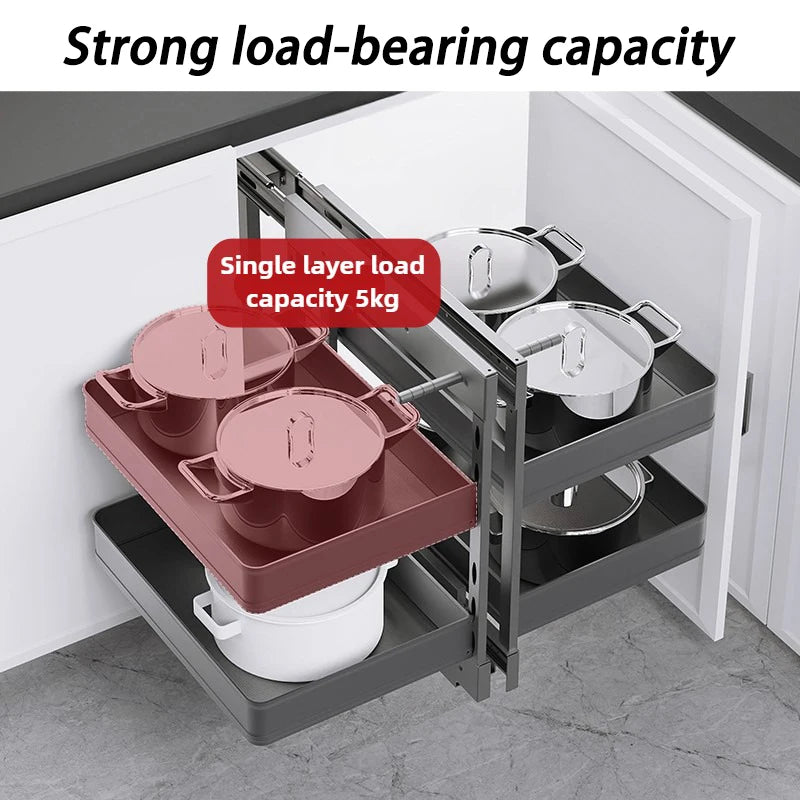 Corner Pull-Out Basket – Double Layer Space Aluminum Kitchen Rack Corner Cabinet Basket Axl