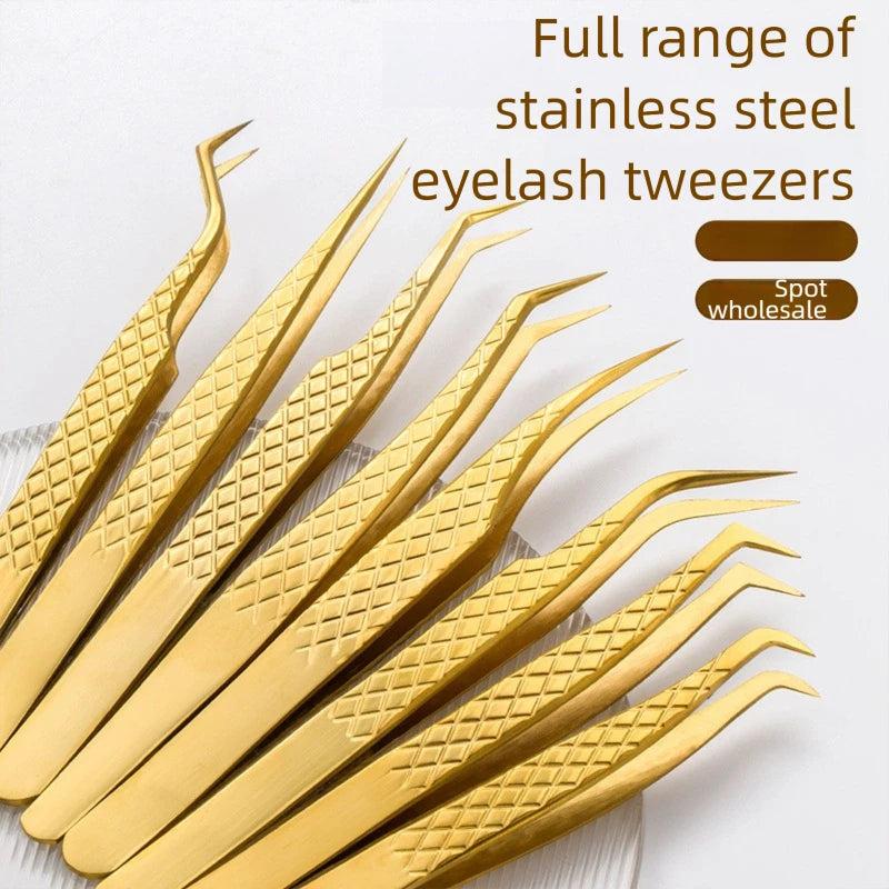 Golden Net Pattern Eyelash Extension Tweezers | Precision Lash Clip Eyelash Tweezers Axl