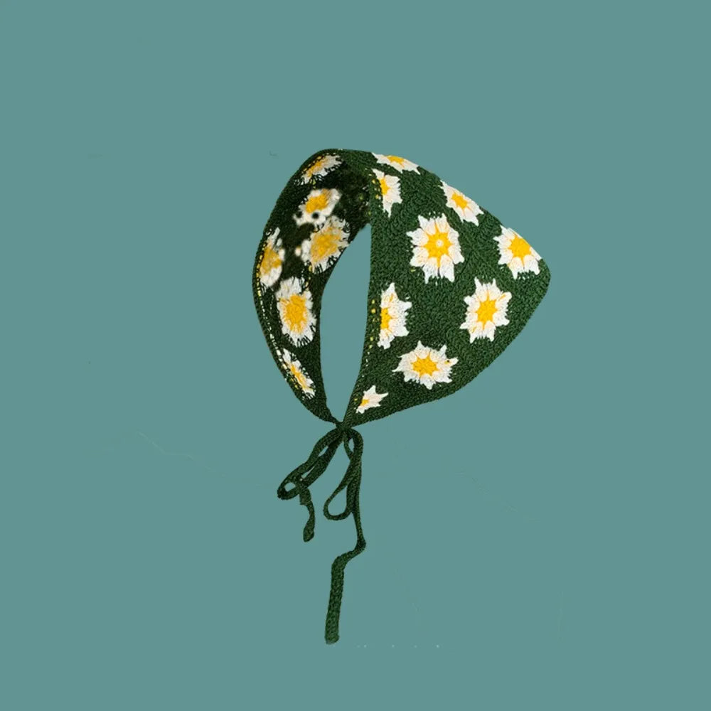 Women's Crochet Triangle Headband – Floral Beach Turban Crochet Headband Axl Style 19