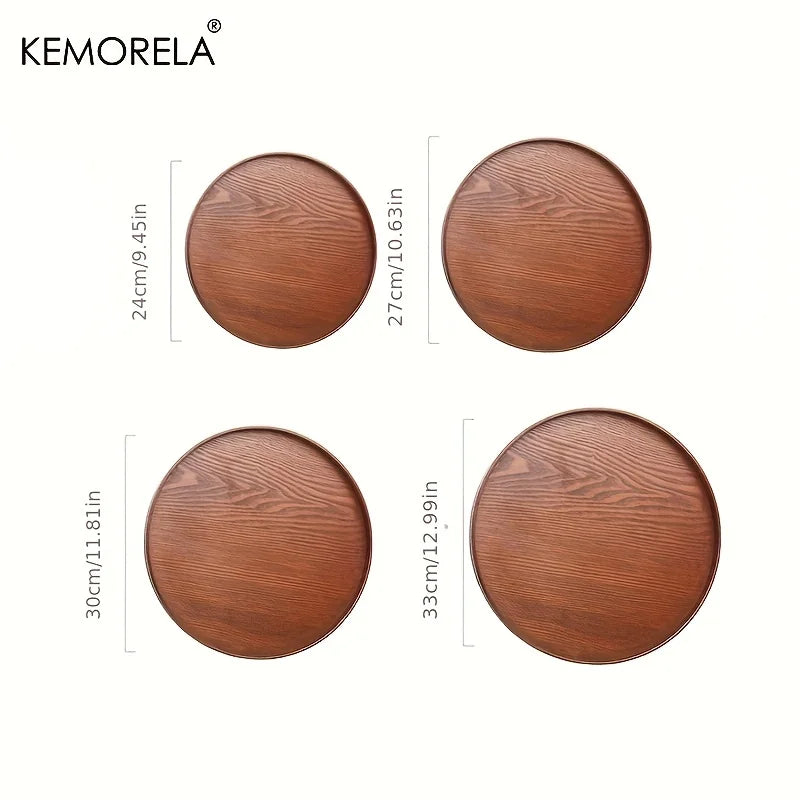 Round Acacia Wood Serving Tray – Farmhouse Candle Holder, 4 Sizes Wood Serving Tray Axl