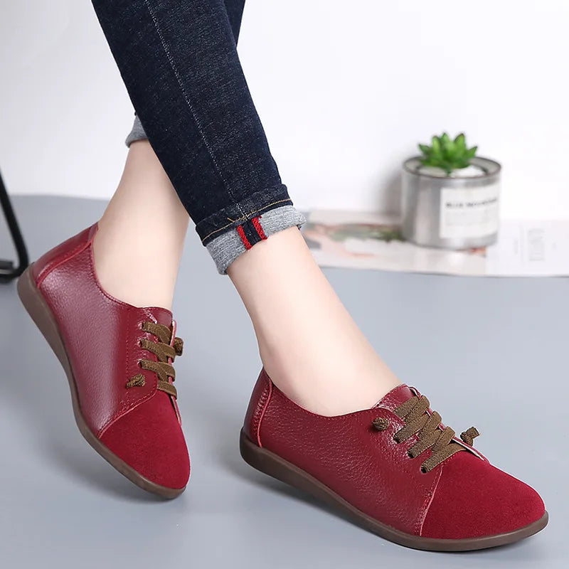YBQJOO Women's Leather Lace-Up Oxford Flats | Plus Size EU36–48 Women's Oxford Flats Axl