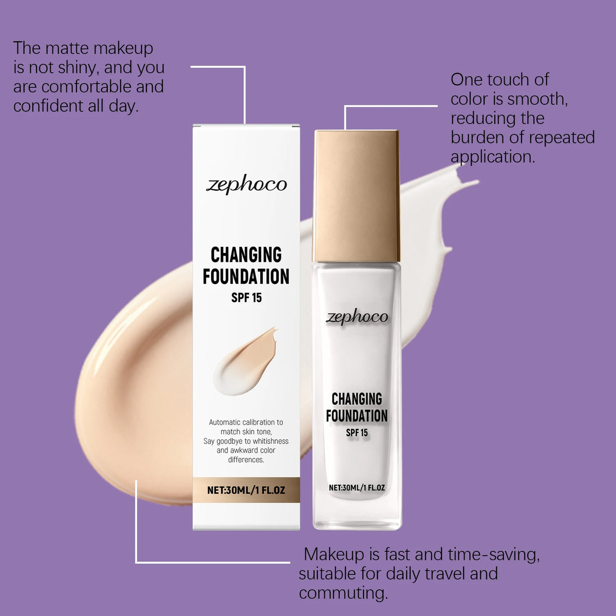 Color Changing Foundation – Adaptive Matte Full Coverage 30ml Liquid Foundation Axl