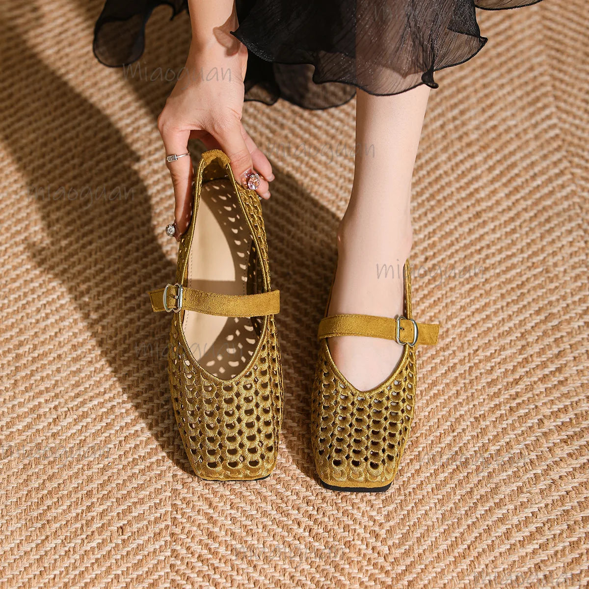 Women's Mesh Weave Mary Jane Flat Sandals – Buckle Strap Women's Flat Sandals Axl