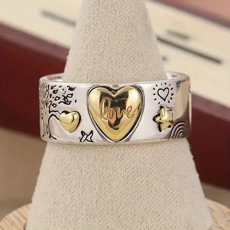 Huitan Two-Tone Heart Ring – Women's Statement Fashion Ring Fashion Statement Ring Axl