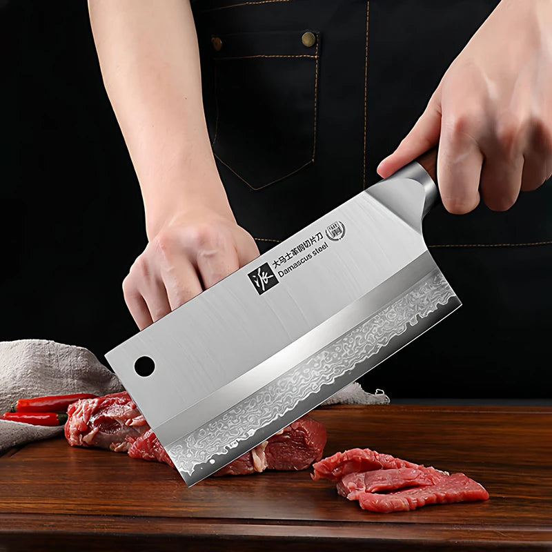 PLYS Damascus Steel Chef Knife – Sharp 18.5cm Slicing Knife Damascus Chef Knife Axl