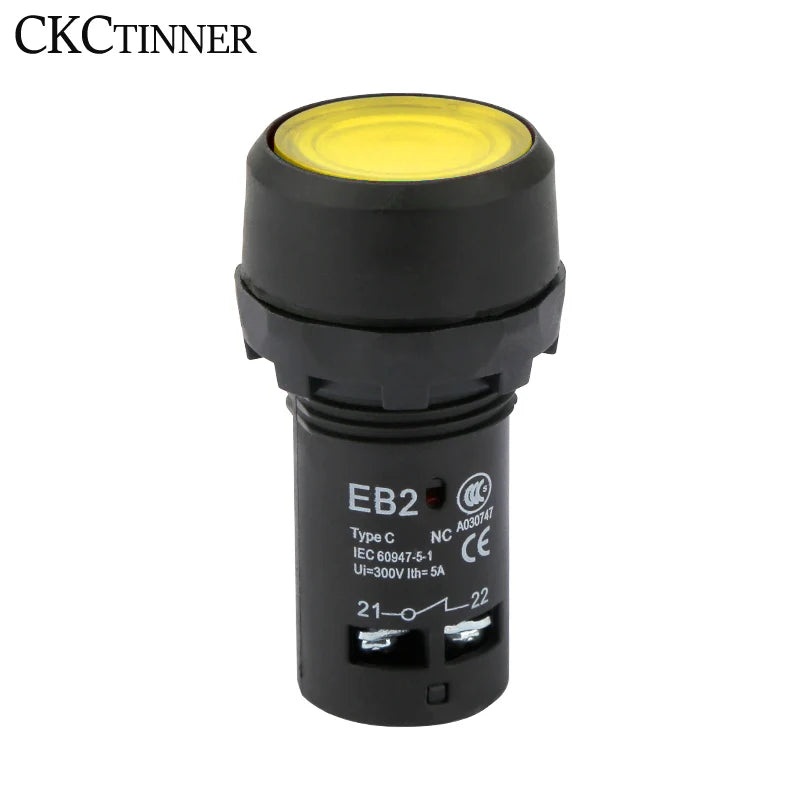 22mm Momentary Push Button Switch with Pilot Light | EB2-10DN Push Button Switch Axl yellow DC24V NO