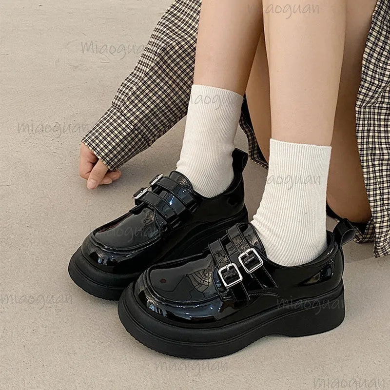 Women's Platform Loafers – Round Toe Mary Jane Buckle Flats Women's Loafer Flats Axl