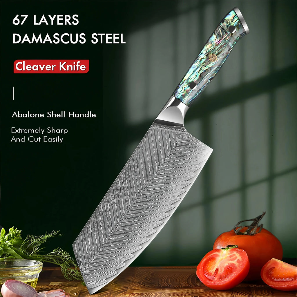 Handmade 67-Layer Damascus Steel Cleaver Knife | Kitchen Slicer Damascus Cleaver Knife Axl
