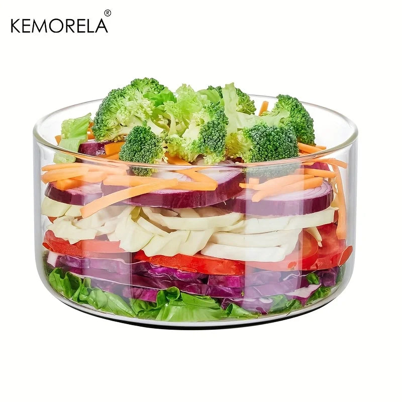 KEMORELA Large Clear Glass Salad Bowl | Microwave Safe Glass Salad Bowl Axl Round