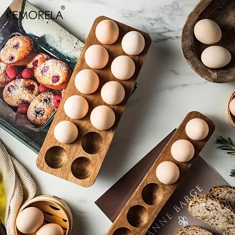 KEMORELA Wooden Egg Storage Box – Multi-Compartment Organizer Egg Storage Organizer Axl