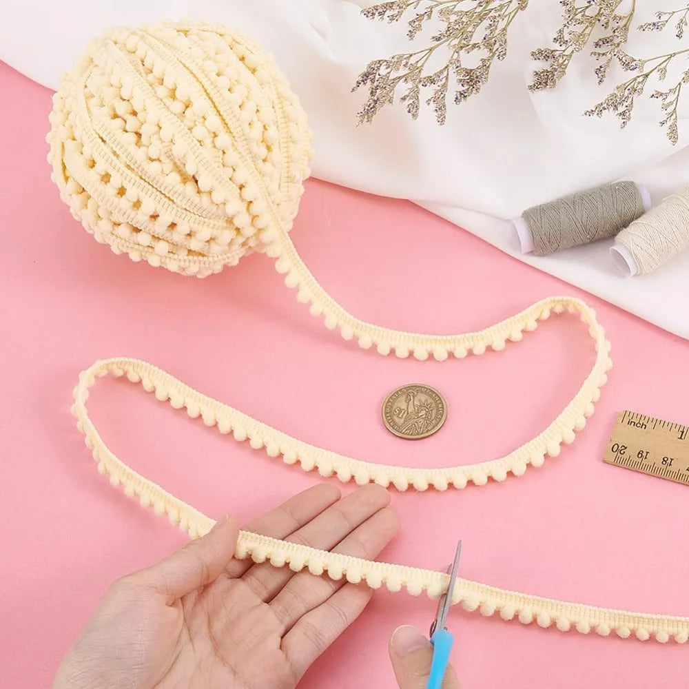 Wheat Ball Fringe Trim 25 Yards – Polyester Pom Pom Ribbon Sewing Trim Ribbon Axl