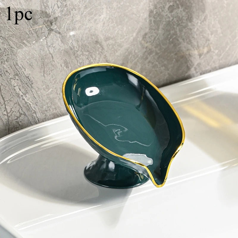 Oval Soap Dish with Drainage Holes – Plastic Bathroom Organizer Soap Dish Axl Blackish Green