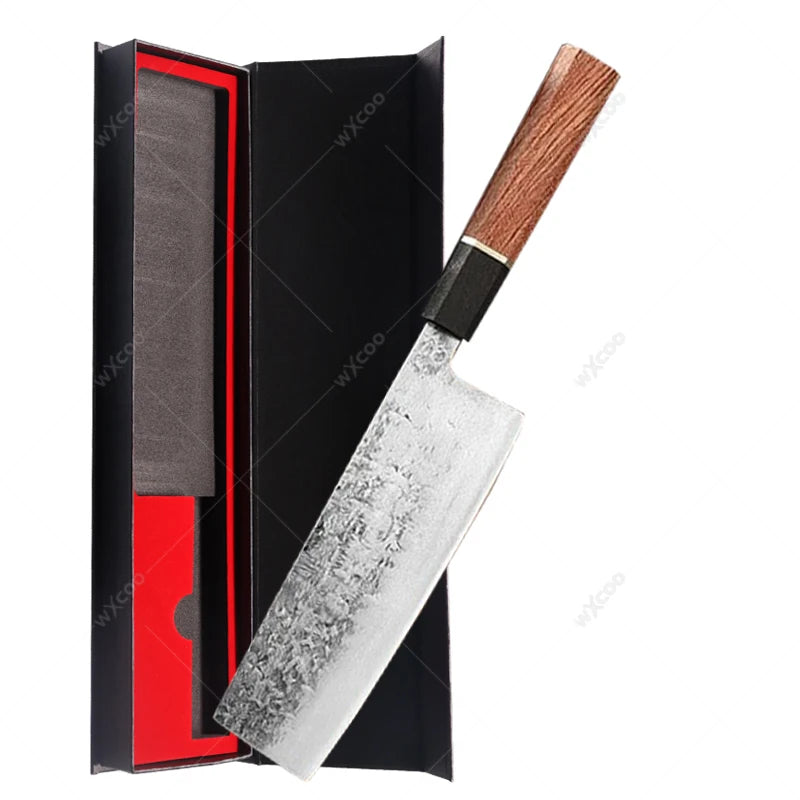 WXCOO Santoku Knife – Forged Hammer Pattern Chef Knife Santoku Chef Knife Axl D with Box