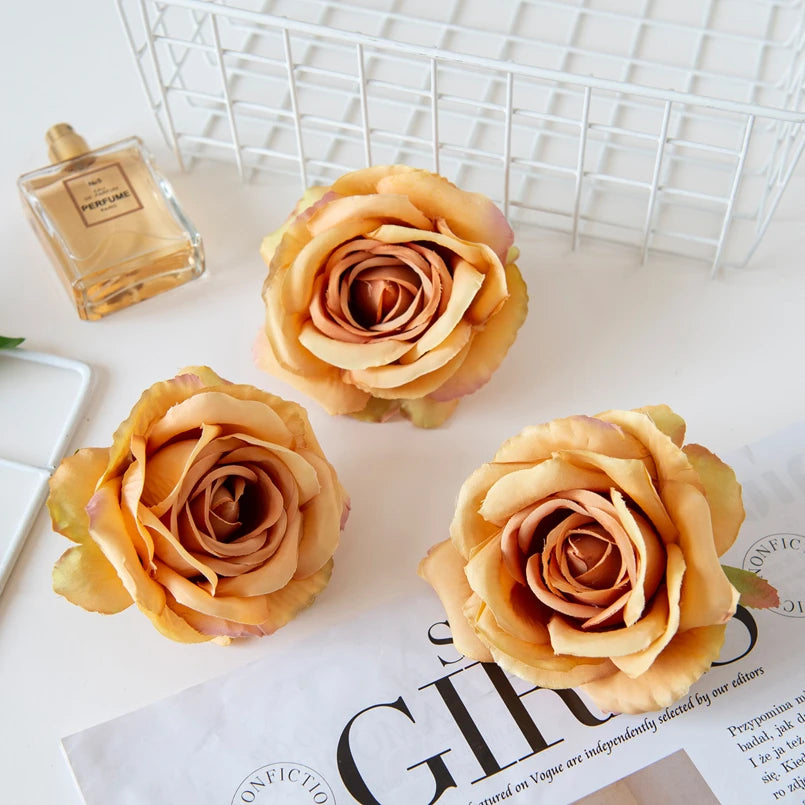 Silk Rose Artificial Flower Heads 10/20Pcs – Wedding & DIY Artificial Silk Flowers Axl Orange 10 Pieces
