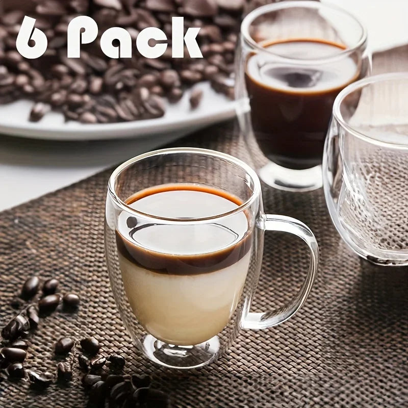 KEMORELA 350ml Double Wall Glass Coffee Mugs | Set of 2/4/6 Glass Coffee Mugs Axl
