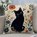 Black Cat Floral Linen Cushion Cover – Sofa & Bedroom Decor Linen Cushion Cover Axl White8 60X60cm