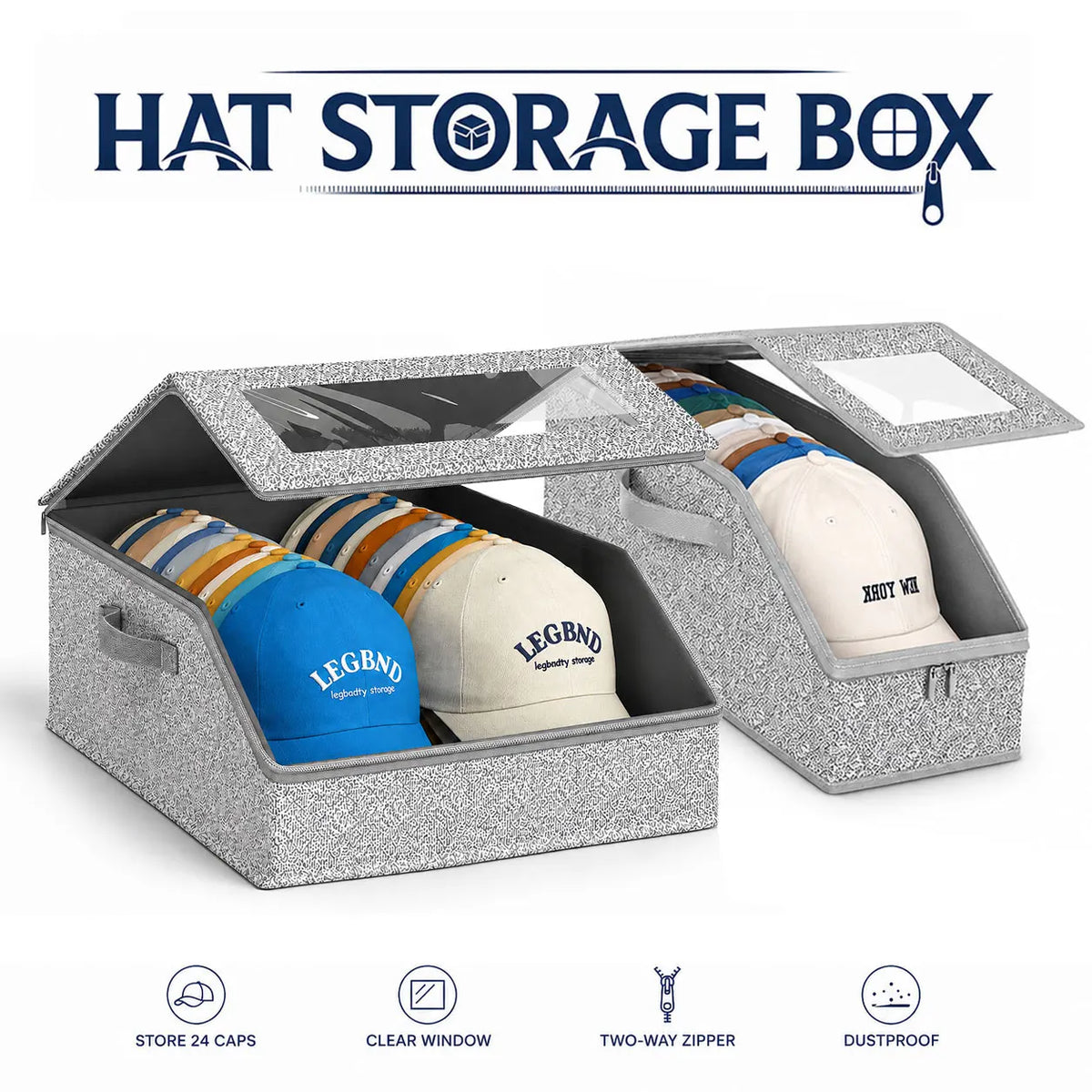 Hat Storage Box – Clear Window Organizer for 24 Baseball Caps Hat Storage Organizer Axl