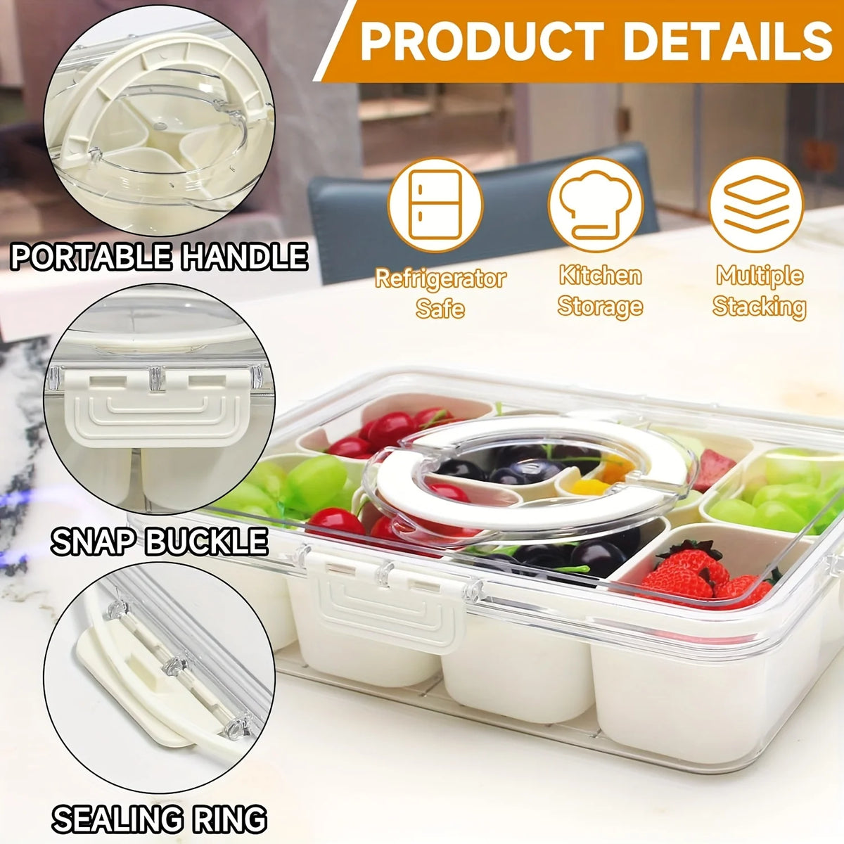 8-Grid Divided Serving Tray with Lids | Snack Storage Container Food Storage Container Axl