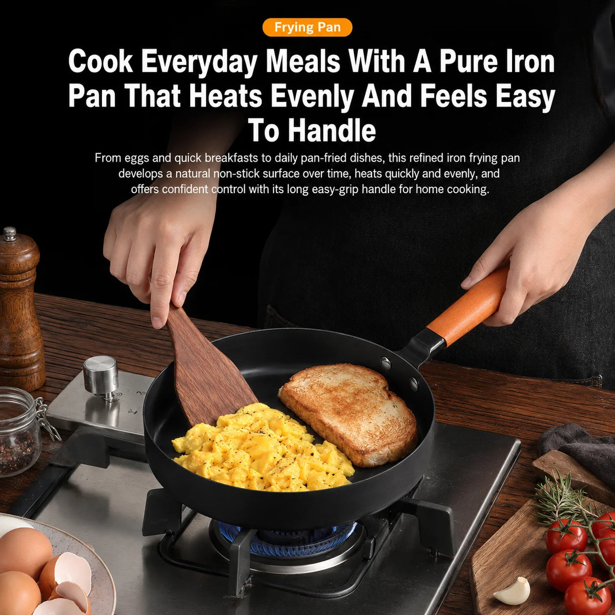 26cm Nitrided Iron Skillet – Japanese Nonstick Induction Frying Pan Iron Frying Pan Axl