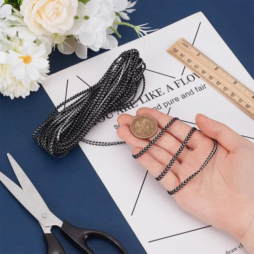 Black Silver Gimp Braid Lace Trim 4mm – 10 Yards Polyester Decorative Lace Trim Axl