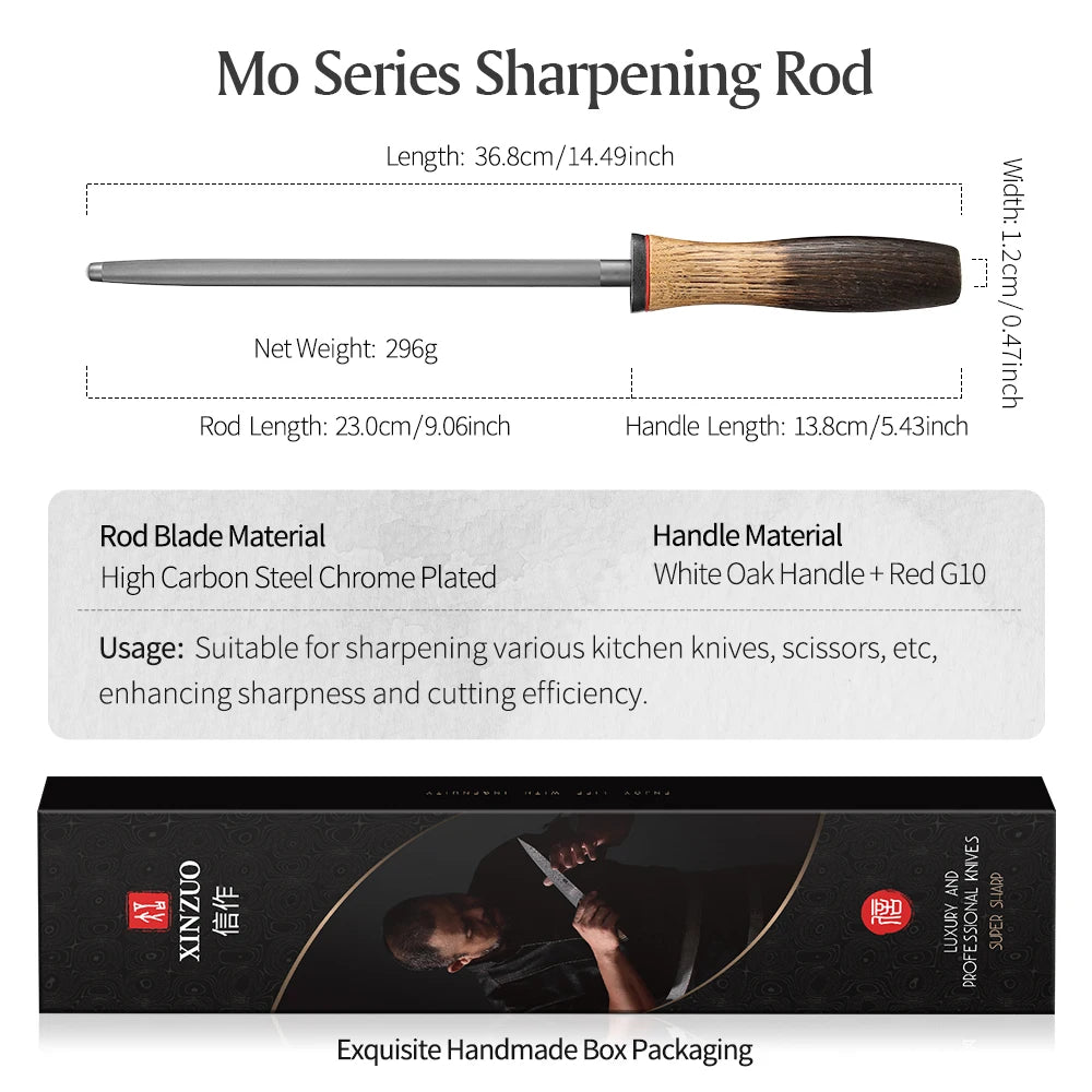 XINZUO Chrome Steel Honing Rod – White Oak & G10 Handle Honing Rod Axl