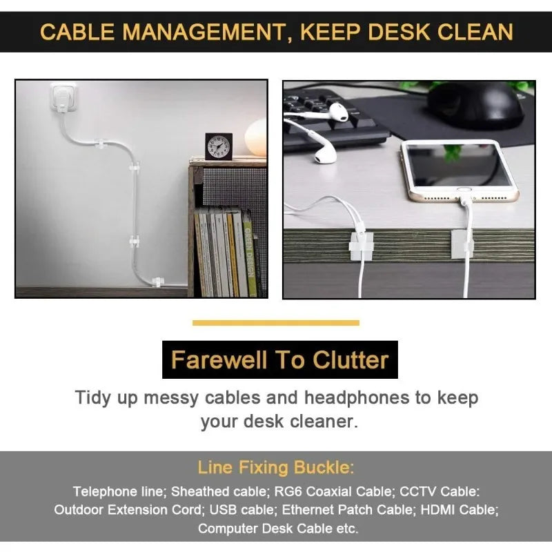30-Pack Adhesive Cable Clips – Car, Home & Office Wire Organizer Cable Management Clips Axl