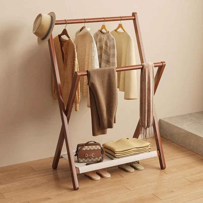 Folding Bamboo Coat Rack – Freestanding Floor Clothes Hanger Folding Coat Rack Axl