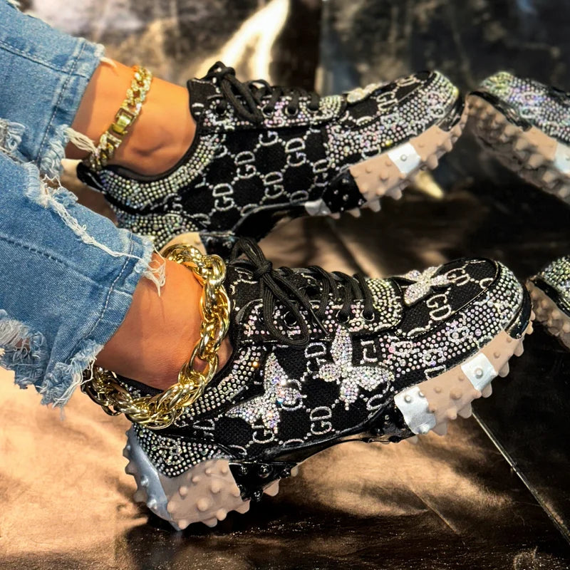 Women's Rhinestone Platform Sneakers – Luxury Fashion Shoes Platform Sneakers Axl