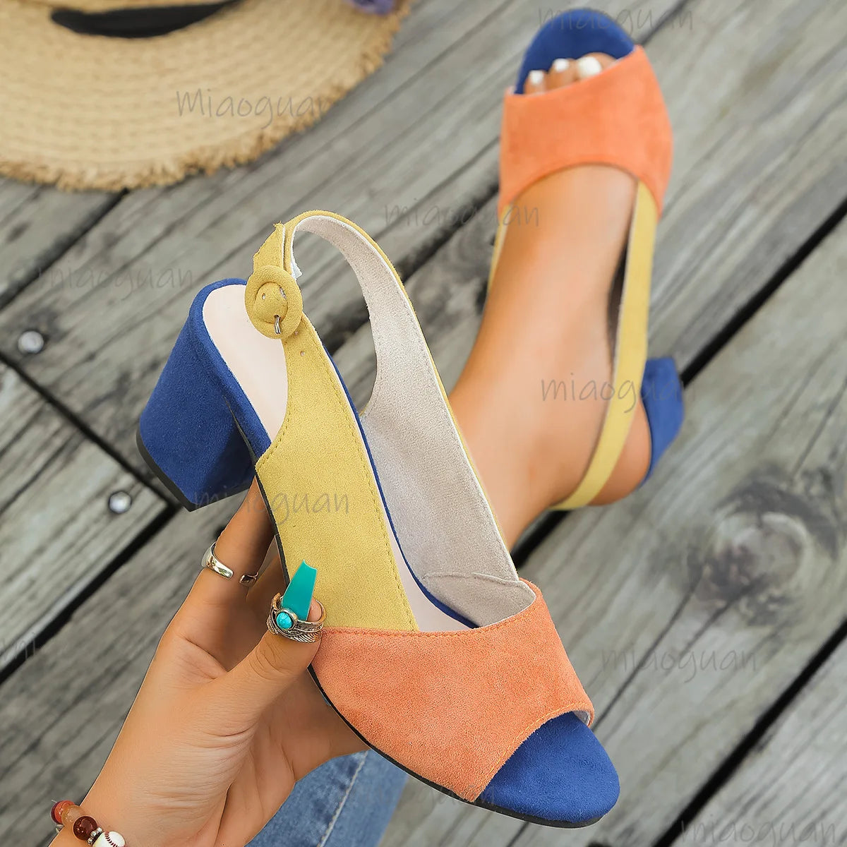 Women's Roma Square Heel Sandals – Open Toe Pumps Plus Size Square Heel Sandals Axl