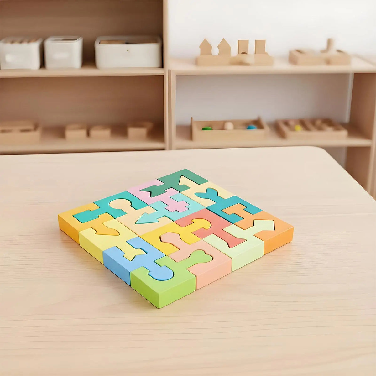 16-Piece Wooden Geometric Shape Matching Puzzle for Kids Wooden Kids Puzzle Axl