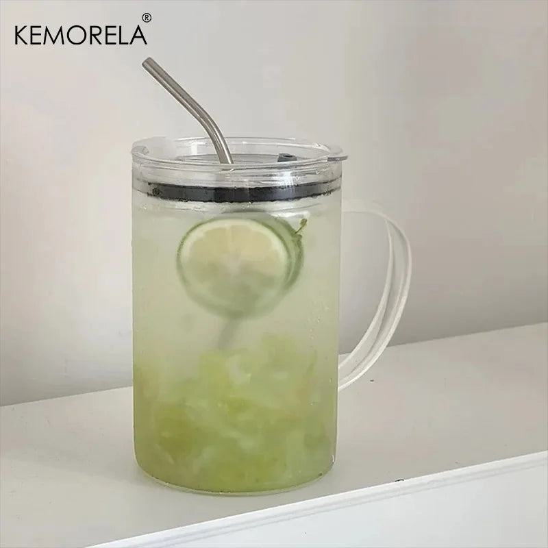 KEMORELA Large Glass Cup with Lid & Straw – Heat-Resistant Glass Drinkware Set Axl