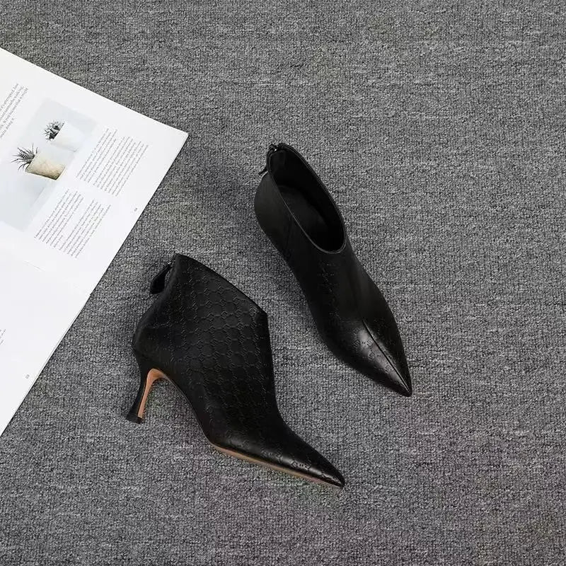 Women's Pointed Toe Ankle Boots | Low Cat Heel Slip-On Women's Ankle Boots Axl