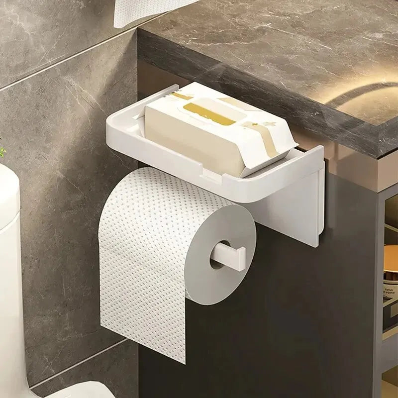 Wall-Mount Plastic Toilet Paper Holder & Storage Rack Bathroom Storage Rack Axl