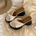 Women's Woven Platform Wedge Sandals – Open Toe Slides Platform Wedge Sandals Axl Beige 37