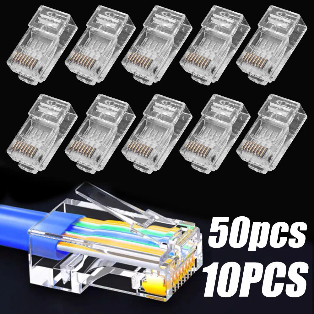 50-Pack RJ45 Crystal Plugs – Cat5e Cat6 Network Connectors Network Cable Connectors Axl
