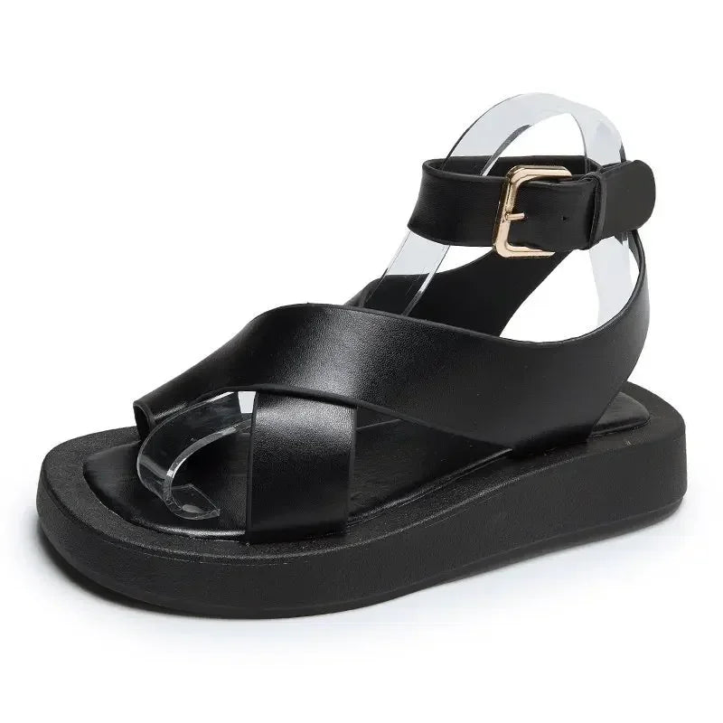Women's Cross Strap Beach Sandals – Fairy Style Thick Sole Women's Sandals Axl Black 35
