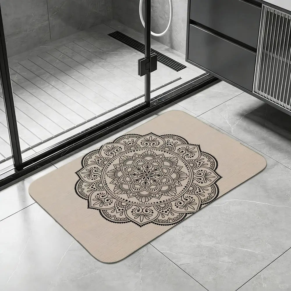 Lotus Mandala Diatomite Bath Mat – Quick Dry & Non-Slip Diatomite Bath Mat Axl White10 50x80cm