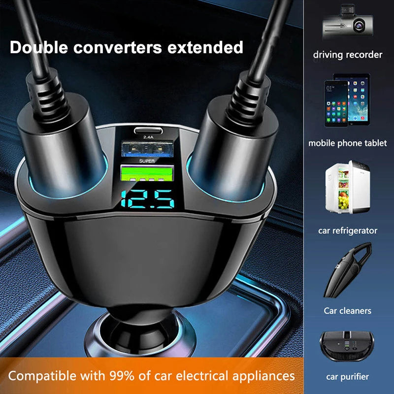 120W QC3.0 Car Charger – Dual USB + Type-C Fast Charge Adapter Car Charger Adapter Axl