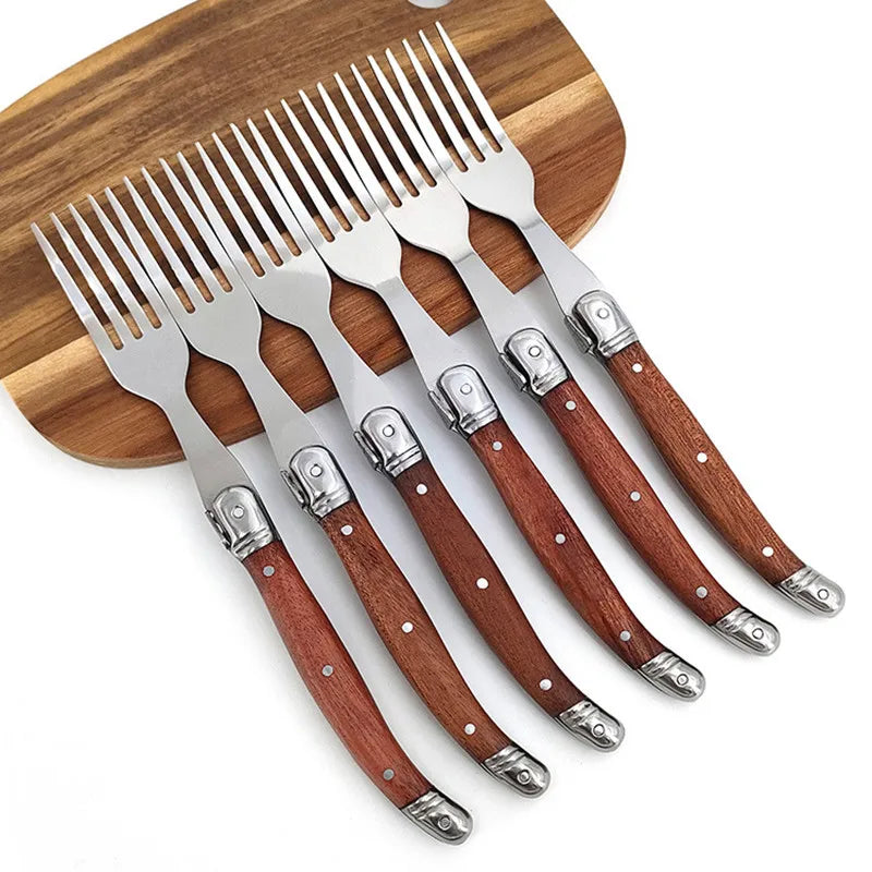 Laguiole-Style Steak Knife & Fork Set – Wood Handle 6 Pc Steak Knife Set Axl 2pcs Steak Knives
