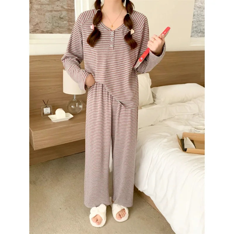 Women's Striped Pajama Set – Loose 2-Piece Casual Homewear Women's Pajama Set Axl
