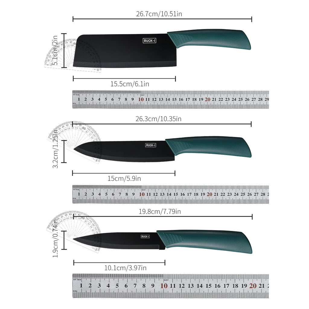 SHENJIU 3-Piece Kitchen Knife Set with Covers | Chef & Utility Kitchen Knife Set Axl
