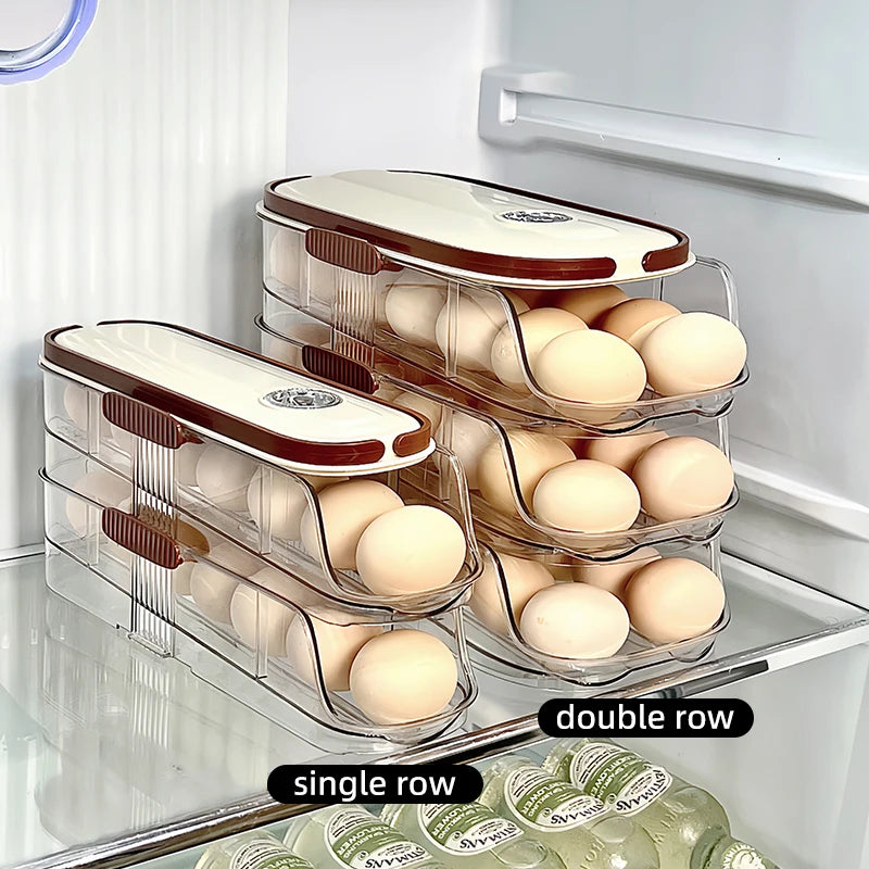 Auto Rolling Egg Rack – Fridge Egg Storage Holder 1–3 Layers Egg Storage Rack Axl