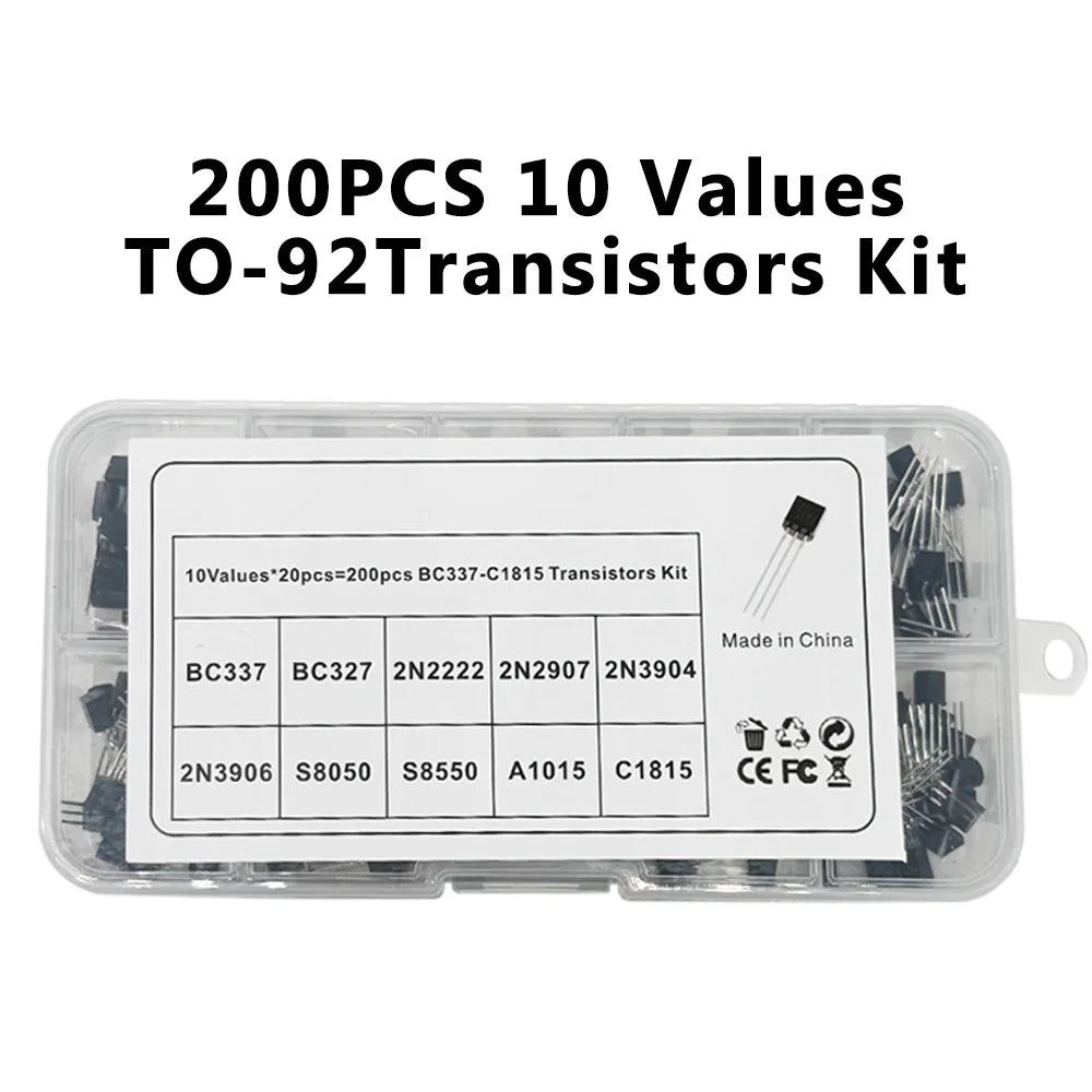 200PCS TO-92 Transistor Kit – 10 Types NPN & PNP BJT Transistor Assortment Kit Axl Kit 1