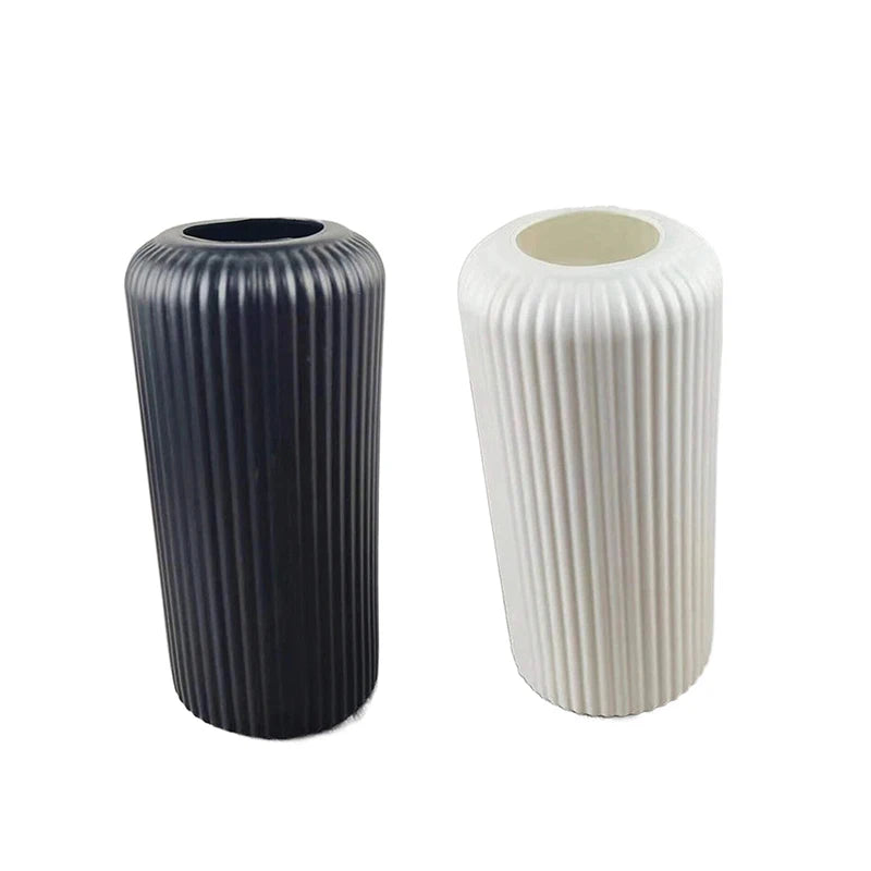 Striped Ceramic-Look Plastic Flower Vase – Minimalist Decor Decorative Vase Axl