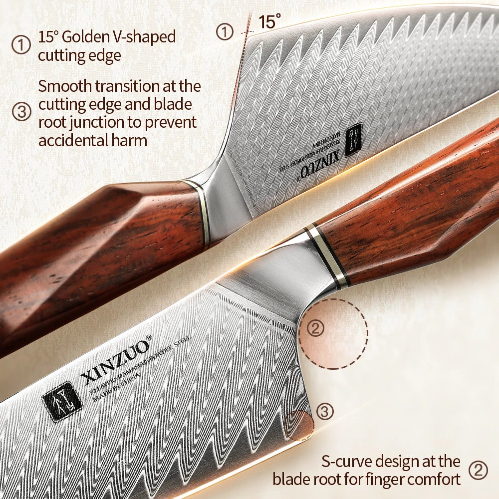 XINZUO 73-Layer Damascus Bunka Knife – 8.27" Chef Knife Damascus Chef Knife Axl