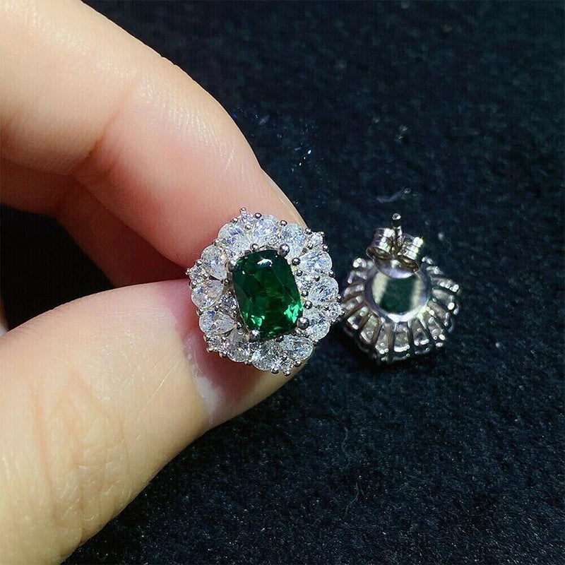 Huitan Hexagonal CZ Stud Earrings – Green & White Zirconia Stud Earrings Axl